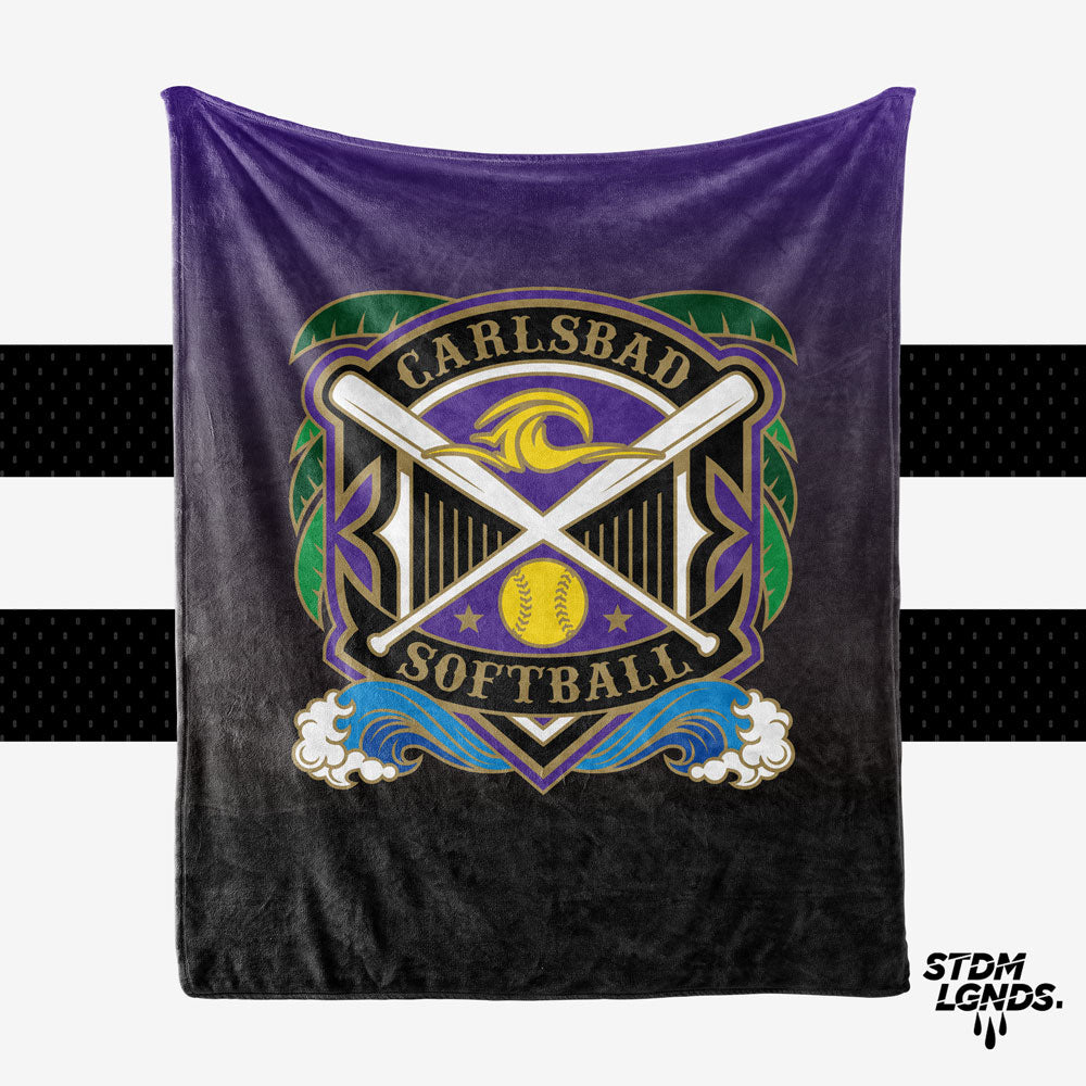 Carlsbad Softball Gradient Black Purple Main logo  - Personalization Blanket